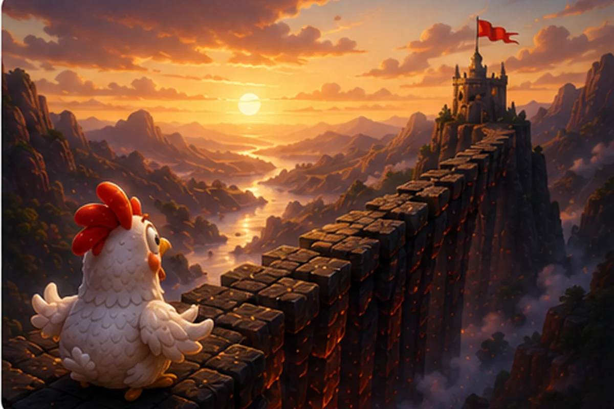 Cartoon chicken looking along a long elevated road toward a distant goal, illustrating the choice between easier and harder routes